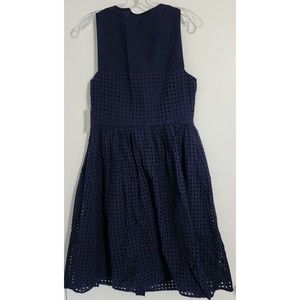 Maison Jules Navy/Blue Eyelet Fit & Flare Dress Elastic Sleeveless Button Size M